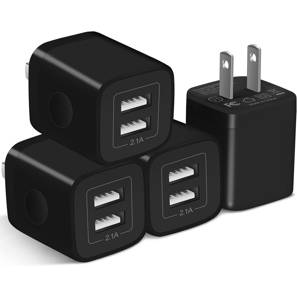 4 Pack Dual Port USB Cube Adapter Black New Sealed